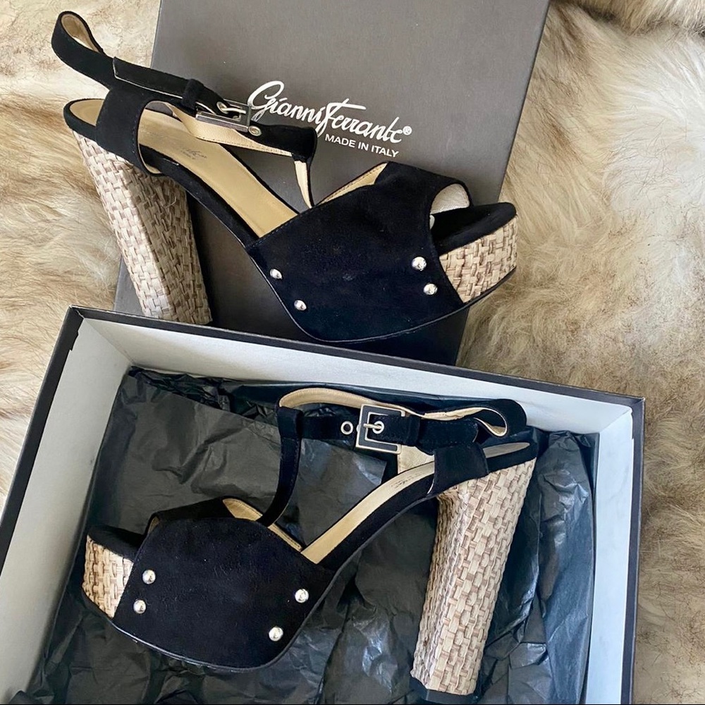 Gianni Ferrante Black Suede Platform Sandals View 6